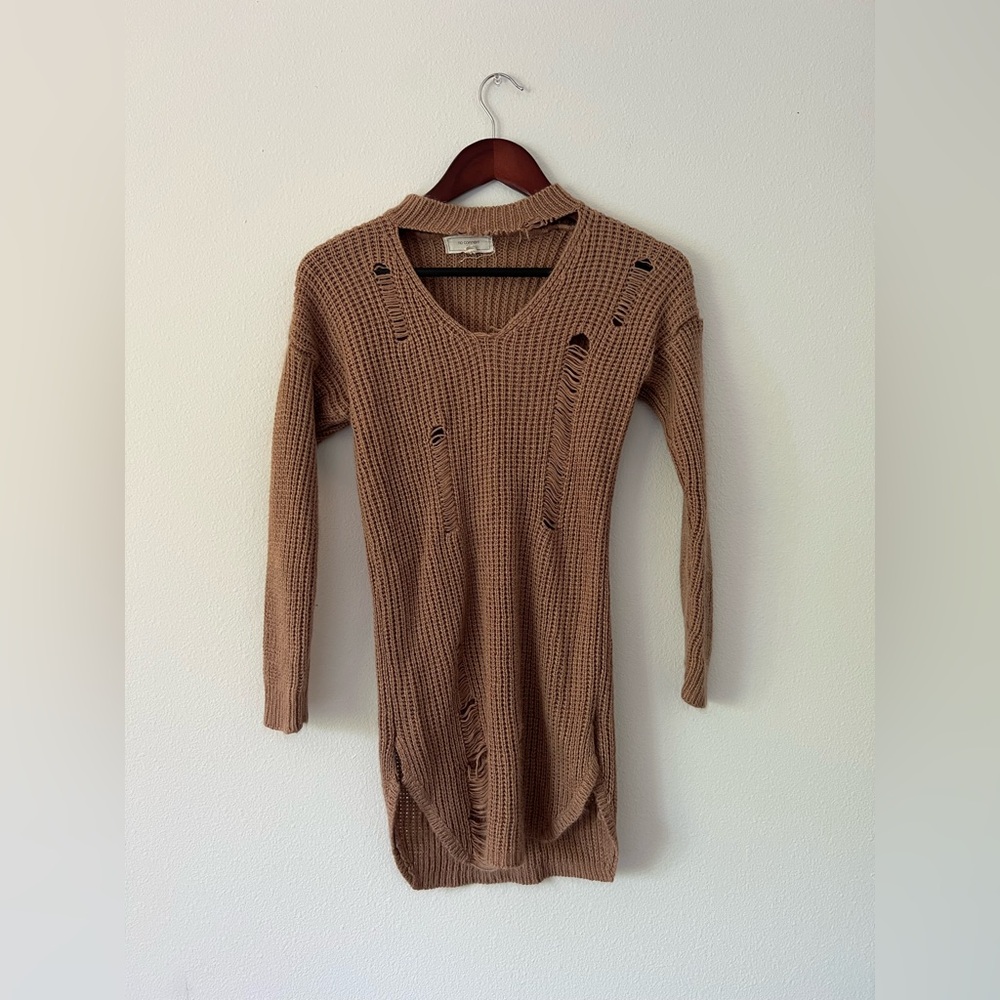 No Comment Distressed Knit Tunic Sweater